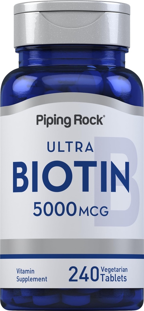 Piping Rock Biotin 5000mcg | 240 tabletter | Beauty Vitamin Supplement | Vegetarian, icke-GMO, Gluten Free
