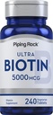 Piping Rock Biotin 5000mcg | 240 tabletter | Beauty Vitamin Supplement | Vegetarian, icke-GMO, Gluten Free