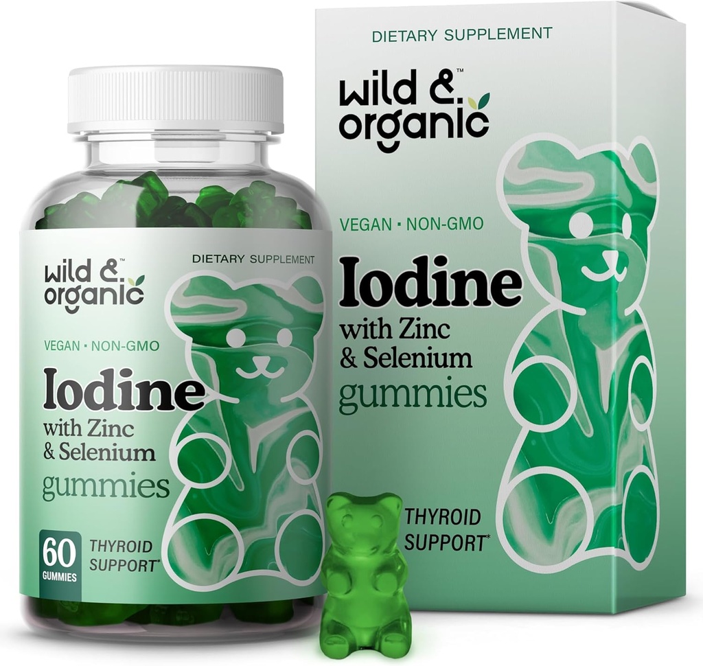 Wild & Organic Iodine Gummies 250mcg - Immune Support Complex w/Potassium Iodide - Selenium Zink Iodine Supplement för immunitet och övergripande stöd - 60 Vegan, Pectin-Based Gummies