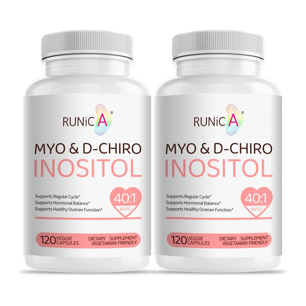 Myo-Inositol & D-Chiro Inositol Supplement för kvinnor - Ideal 40:1 Ratio -Stöd Kvinnors Hormon Balans & fertilitet & Ovarian Hälsa - Vegan Powder Capsules - 60-dagars Supply