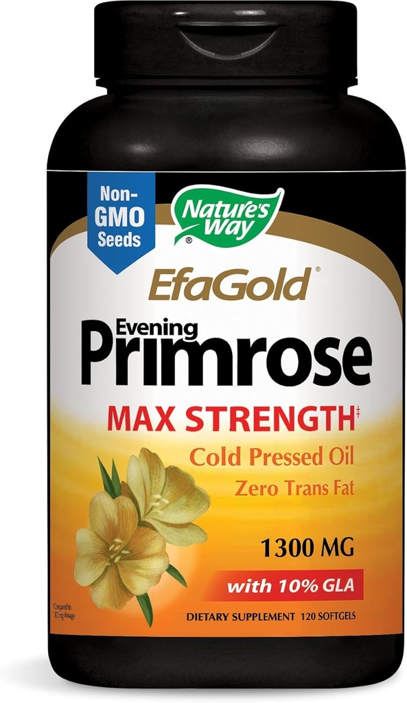 Naturens Way Evening Primrose, EFA Gold Cold Pressed Oil 1300mg, 120 Softgels