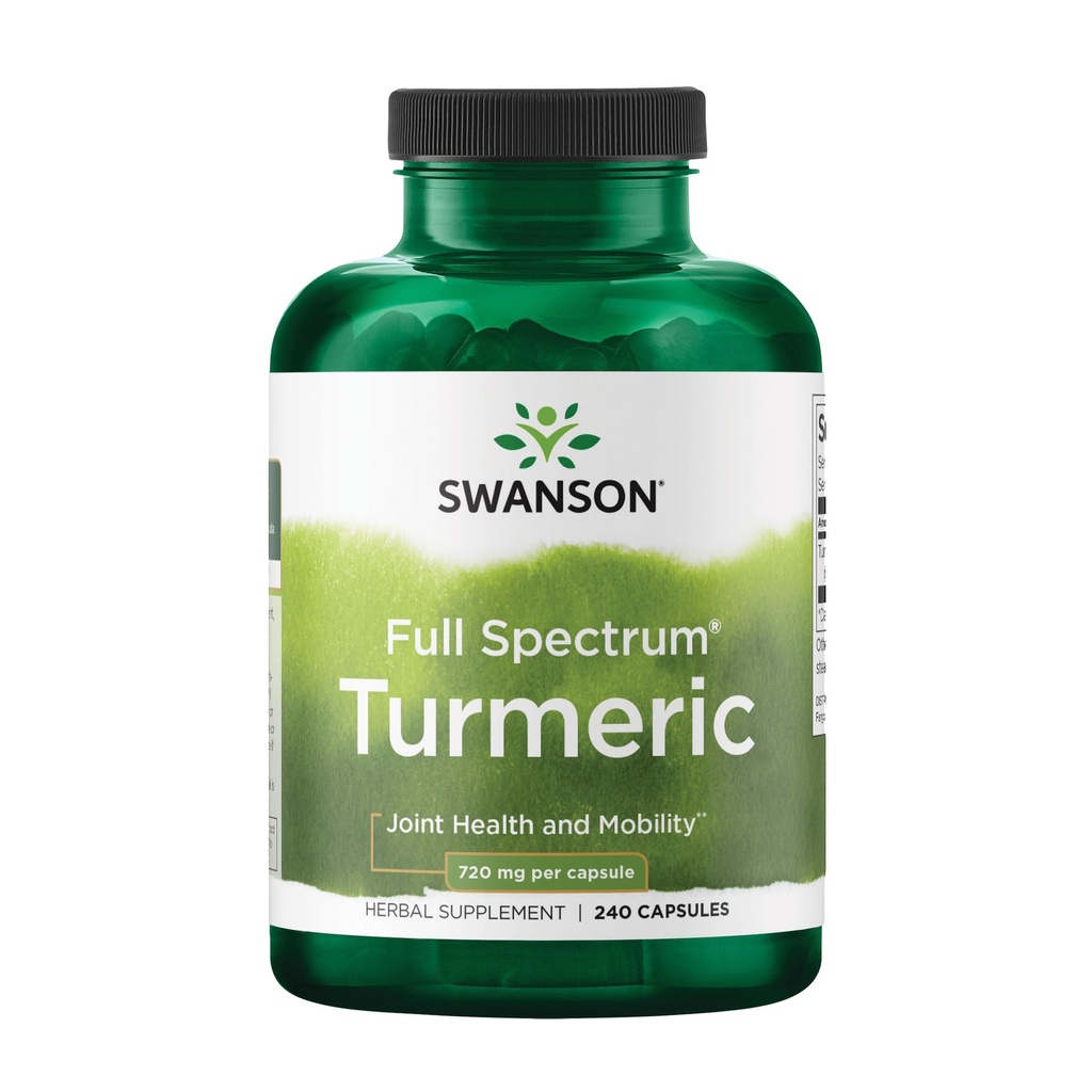 Swanson Turmeric Antioxidant, Joint Health, Cardiovascular, Liver Detox, Mood and Memory Support Supplement Curcuma Longa (Rhizome) 720 mg, 240 kapslar, 120 portioner, 1,44 Grams per portion
