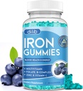 Järngummies med multivitamin, järntillskott för kvinnor och män med zink, vitamin B Complex & C, B12, folat - Blodbyggare och energistöd för vuxna och barn - Blueberry Flavor, Vegan 60 Gummies