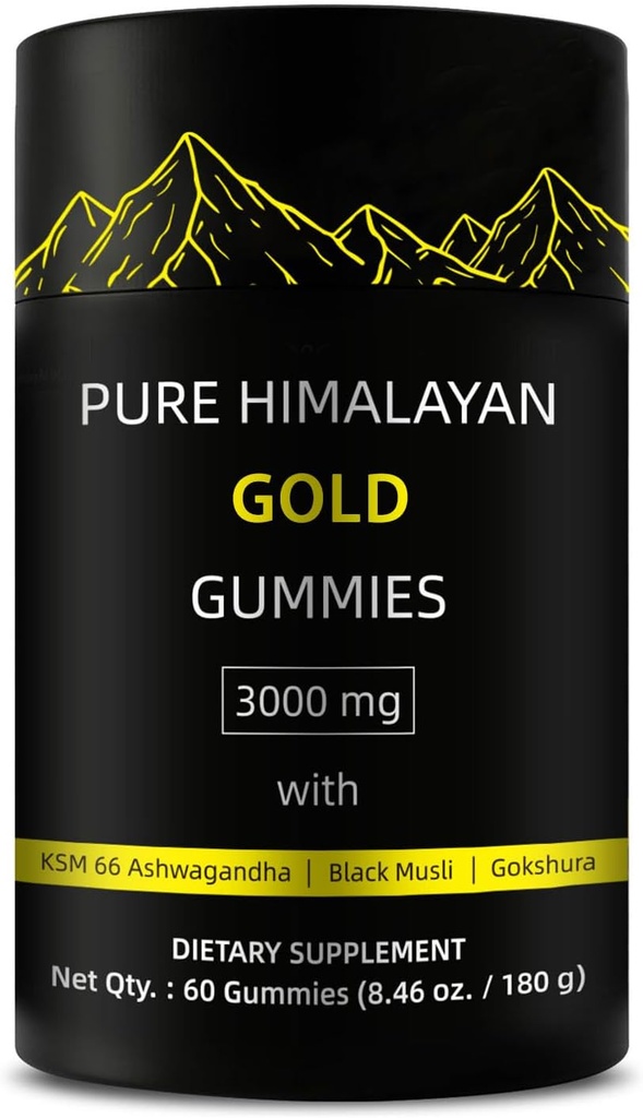 Pure Himalayan Gold Gummies | Rich in Ashwagandha, Gokshura Fulvic Acid 85 Micronutrients for Men, Women | No Added Sugar | Non-GMO | Natural Organic 60 Gummies Per Box