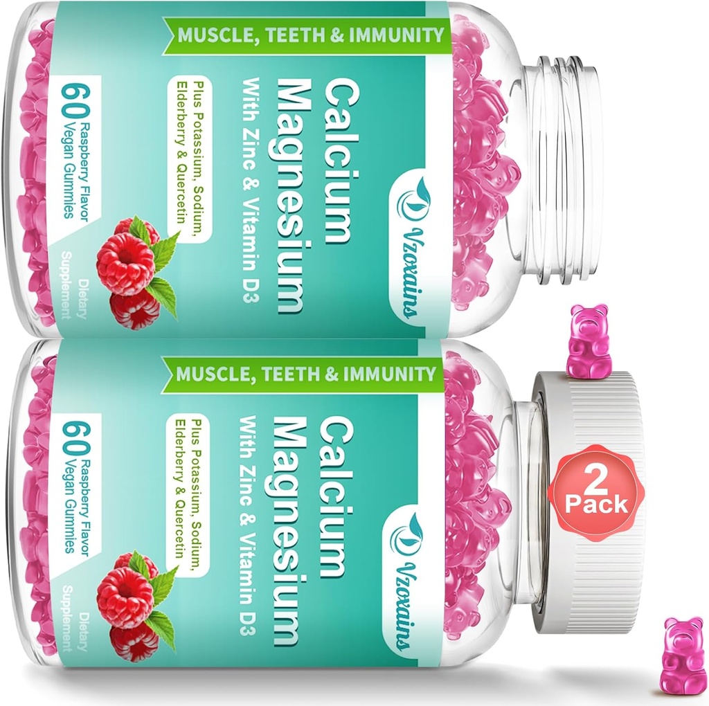 High Absorption Calcium Magnesium Zink Gummies med Magnesium Glycinate 400mg, Sugar Free Calcium Magnesium Supplement för ben- och tänderstyrka, muskelfunktion - Vegan, 120 greve