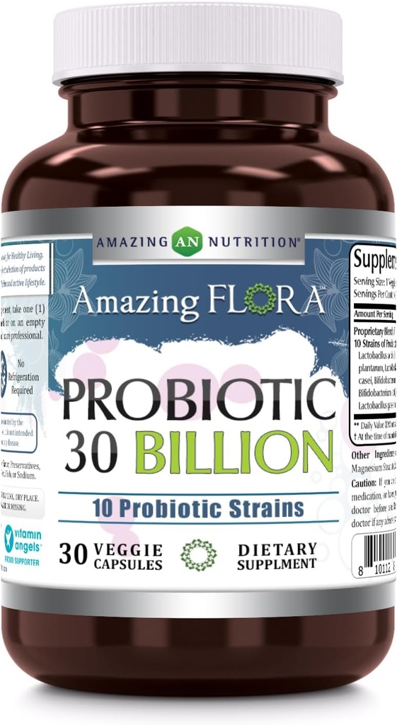 Fantastiska Flora Probiotic 10 Bästa Probiotika Strains | 30 miljarder | Veggie Capsules Supplement | Non-GMO | Gluten Free | Made in USA (1 Pack, 30 Count)