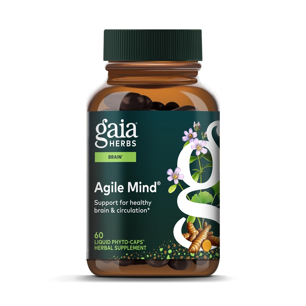 Gaia Herbs Agile Mind - Brain & Cognitive Support Herbal Supplements - med organisk gurkmeja Root, Bacopa, Black Pepper och Ginkgo Biloba - 60 Vegan Liquid Phyto-Capsules (30-Day Supply)