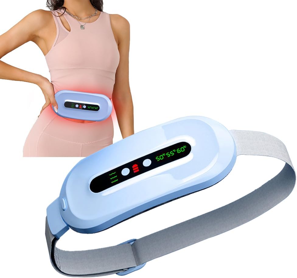 Portable Cordless Heating Pad för period kramper, Snabbvärme Pad med 3 värmenivåer och 3 Massage Modes, Tillbaka smärta menstruation bälte för kvinnor (blå)