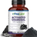 FineLand Aktiverad Charcoal 1300mg - Avancerad Digestive Detox Cleanse, hjälper till med gas och uppblåsthet, cirkulation och kolesteroal support - Tillverkad i USA, 120 Vegan piller