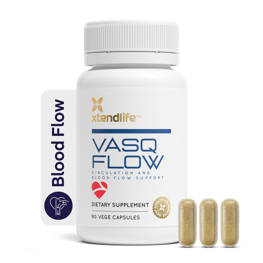Xtendlife VasQFlow Nitric Oxide Booster - för cirkulation, blodflöde, hjärt- och muskelstöd - med Red Spinach Extract & Aged Garlic - 1 månads leverans (90 greve)