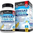 Triple Strength Omega 3 Fish Oil Supplement - 2250mg EPA DHA Omega 3 Fatty Acids från Fresh Wild Caught Fish, Burpless Lemon Flavor Formel Supports Eye Health och mer, Gluten Free, 180 Softgels