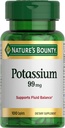 Naturens Bounty Potassium 99mg, stöder flytande balans och muskelaktivitet, involverad i normal hjärtfunktion, kaliumglukonat kosttillskott, glutenfri, 1 per dag, 100 vegetariska fångar
