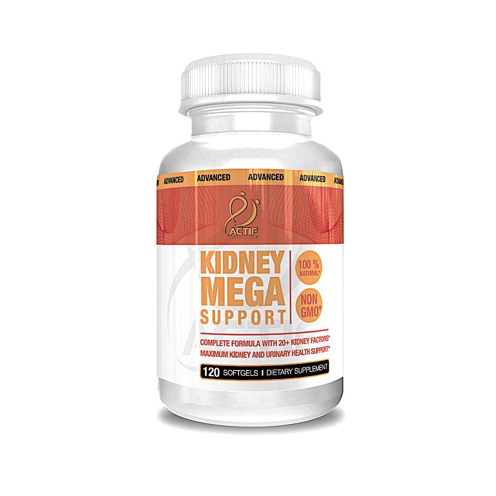 Actif Kidney Mega Support med 10+ Avancerade faktorer, ökar hälsosam njurfunktion, njurrening, icke-GMO, snabbverkning, tillverkad i USA, 120 räkna
