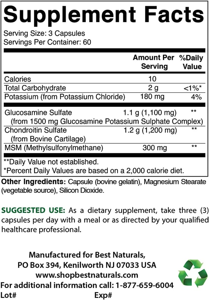 Bästa Naturals Glukosamin Chondroitin och MSM & Magnesium Oxide 500 mg