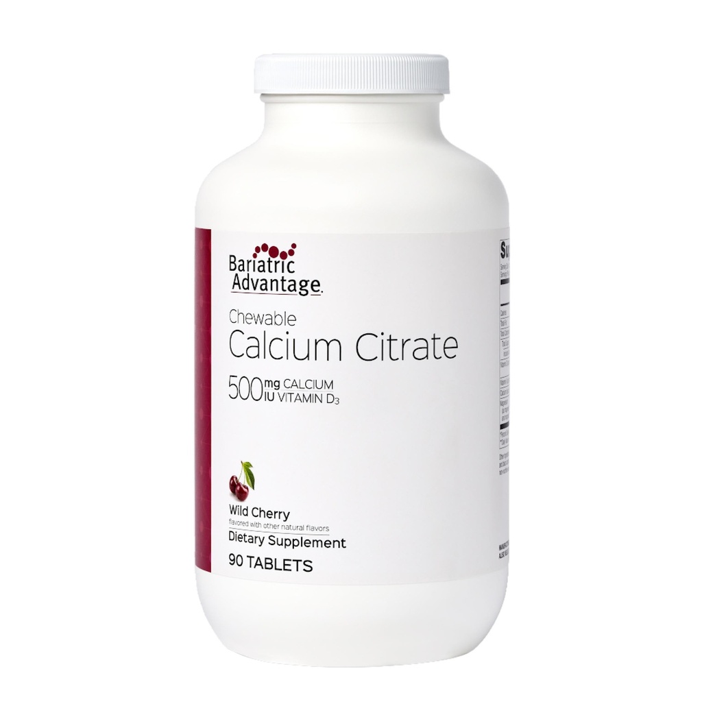Bariatric Advantage Calcium Citrate Chewable 500mg med vitamin D3 för bariatriska kirurgipatienter inklusive gastric bypass och Sleeve Gastrectomy, låg socker - Wild Cherry Flavor, 90 greve