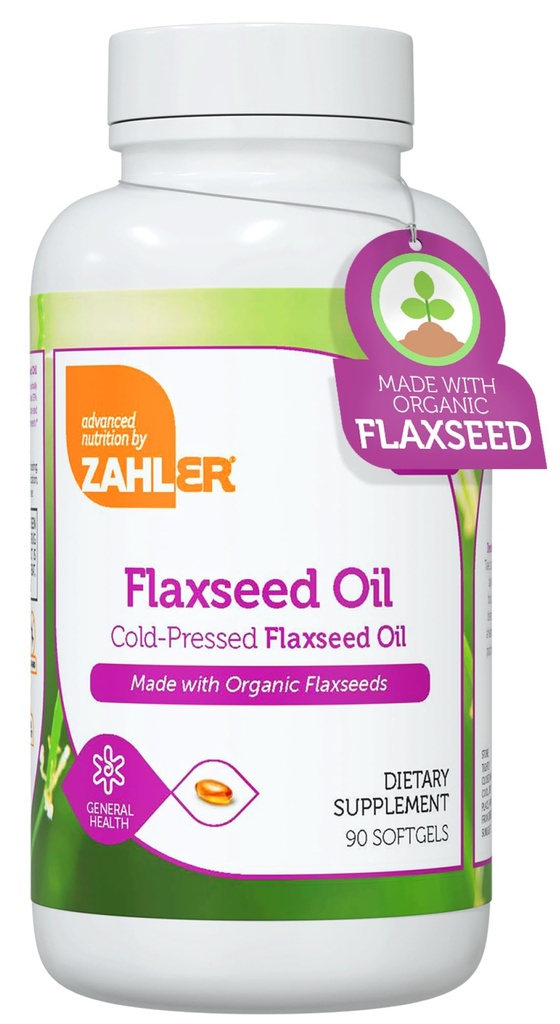 Zahler Organic Flaxseed Oil - 1000mg Softgels - Organic Omega 3 ALA Supplement - Kosher Non-GMO Gluten Free Vegetarian-Friendly Flaxseed (90 greve)