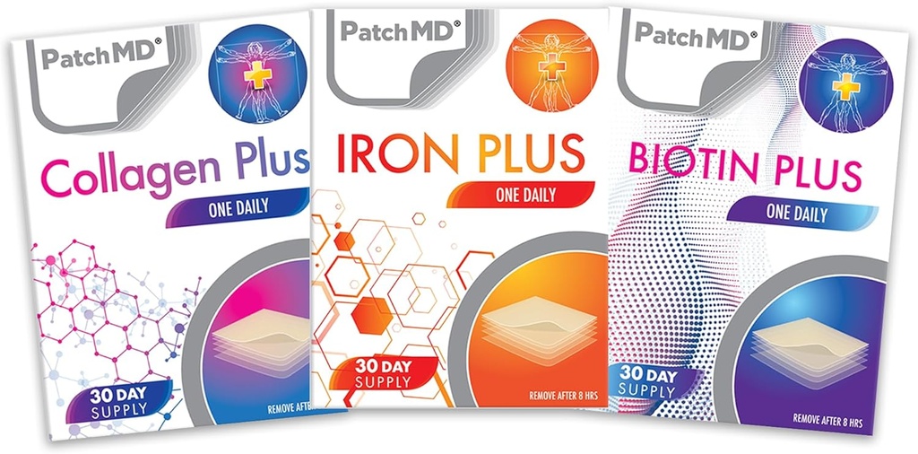 Iron Plus, Collagen och Biotin Plus Topical Patch Bundle - 30 dagars leverans