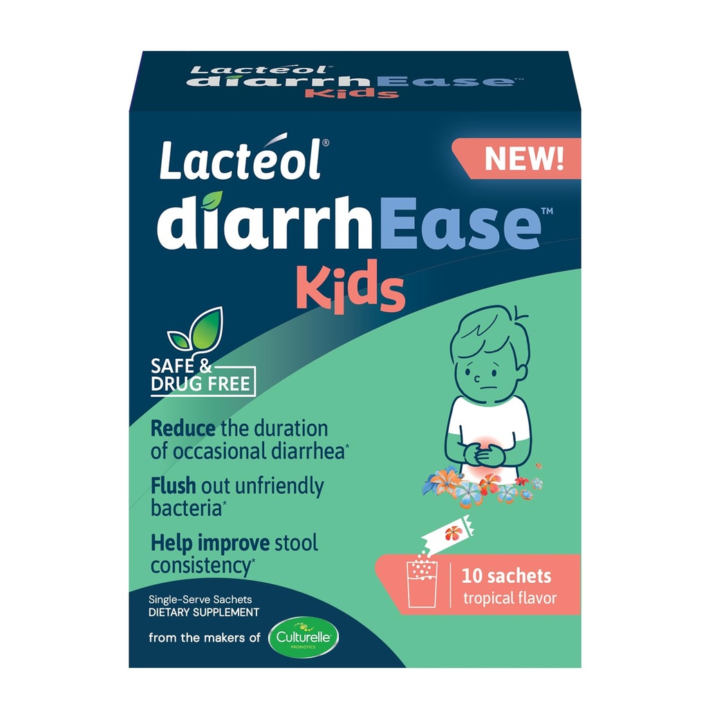 diarrhEase Kids - en säker, drogfri och kliniskt testad postbiotisk stam som förkortar varaktigheten av yrkesdiarré - fungerar naturligt med ditt barns kropp, 10 greve