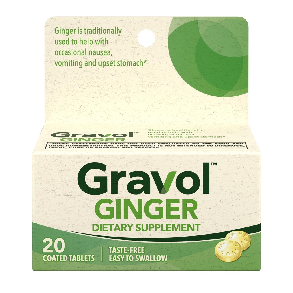 Gravol Ginger tabletter för upprörd mage och illamående, 20ct