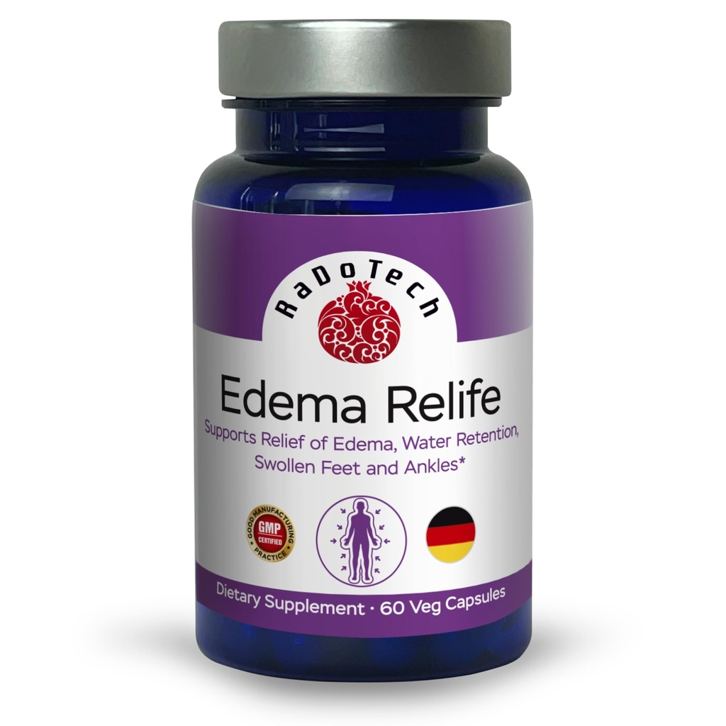 Edema Relife Support Relief of Edema, Water Retention, Swollen Feet och Ankles 60 Veg Capsules GMP - (Pack of 1)
