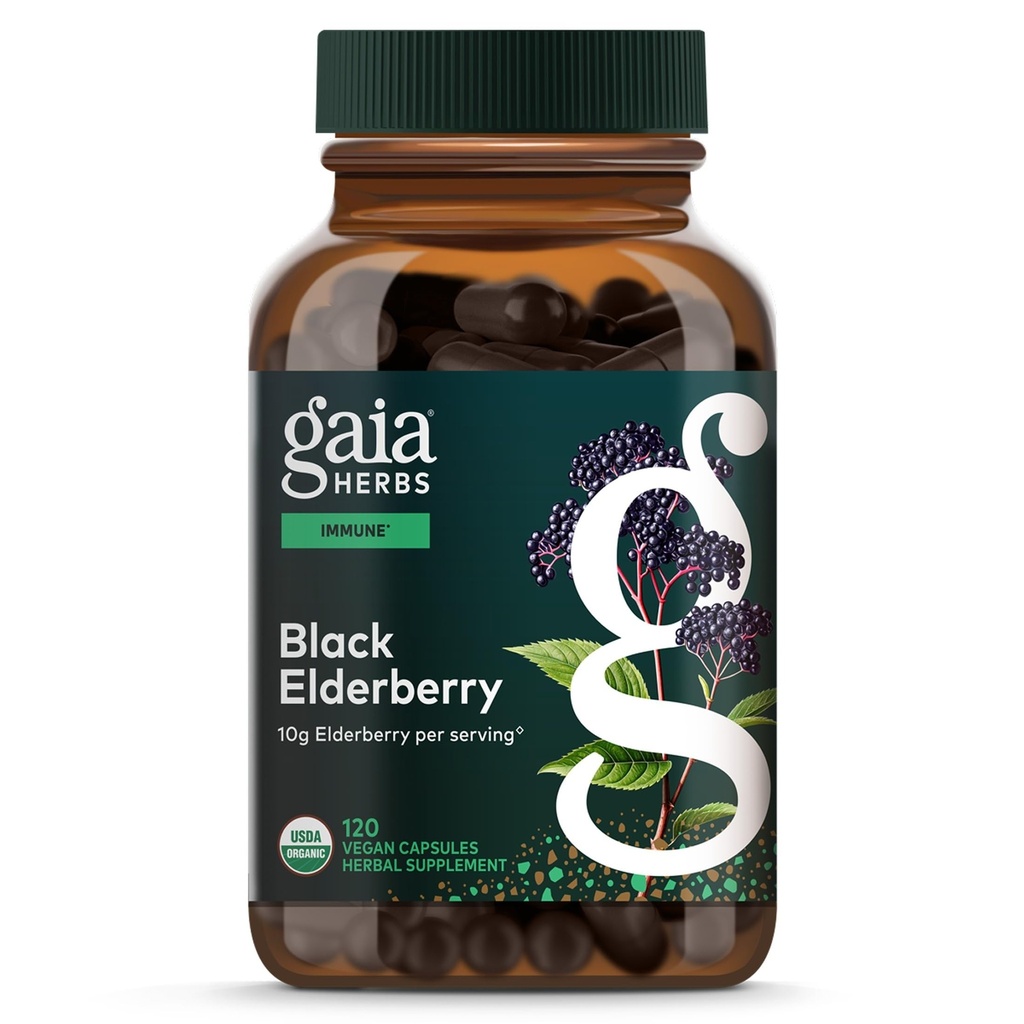 Gaia Herbs Black Elderberry - Daily Immune Support Supplement för att hjälpa till att stödja Wellness - med svarta Elderberries & Acerola Fruit för antioxidantstöd * - 120 Vegan Capsules (60-dagars leverans)