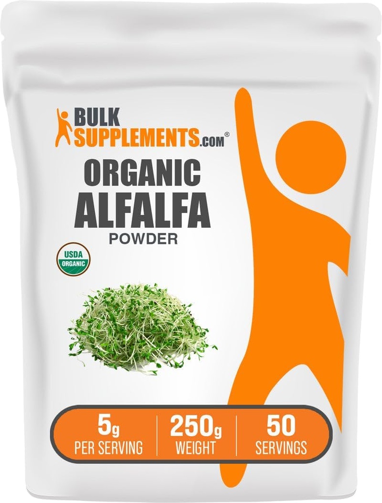 BulkSupplements.com Organic Alfalfa Grass Powder - Alfalfa Supplement, Green Superfood Powder - Vegan & Gluten Free, 5g per Servering, 250g (8,8 oz) (Pack av 1)