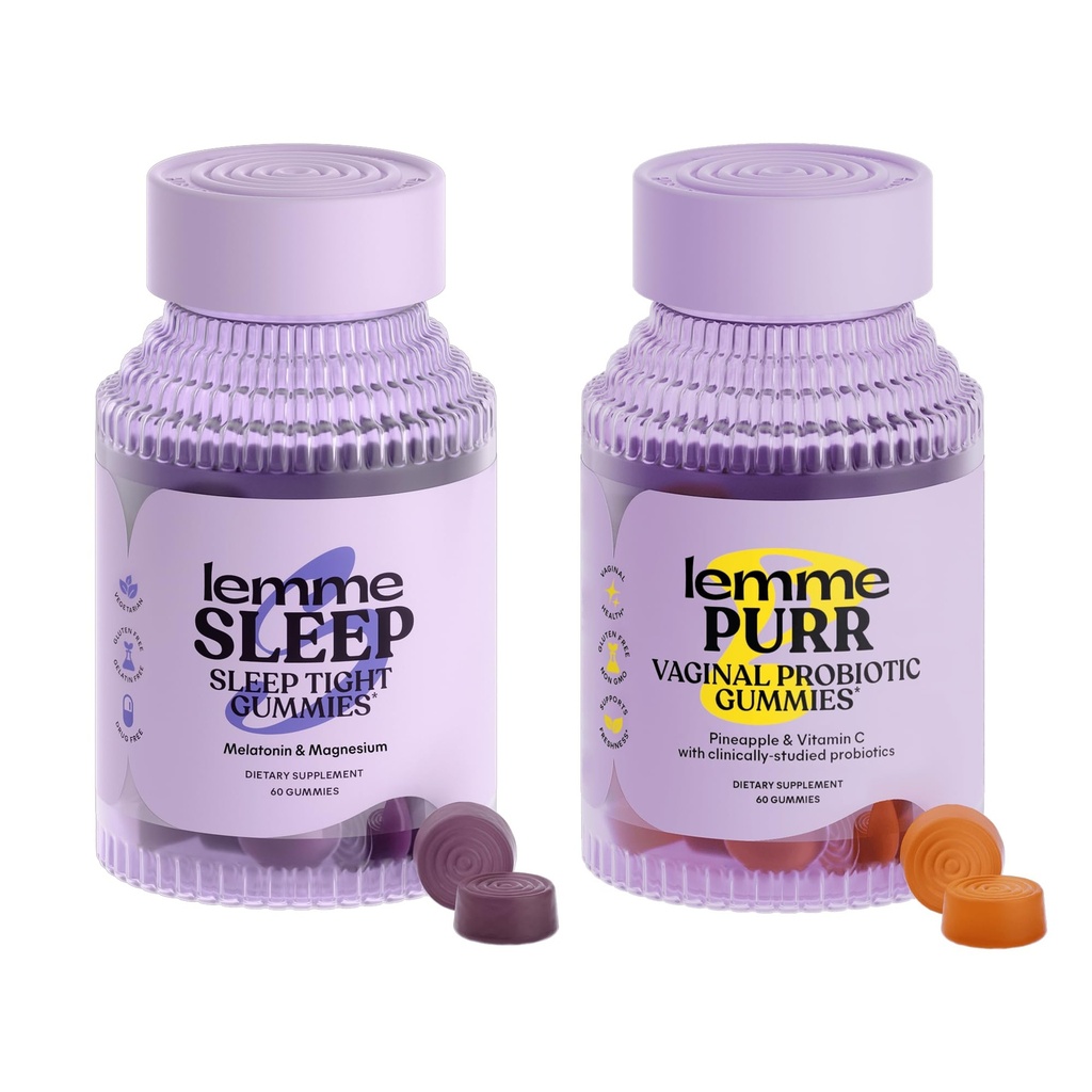 Lemme Sleep & Purr Bundle - Sleep Gummies, en Drug-Free Nighttime Aid & Purr Vaginal Probiotic Gummies för kvinnor - Gluten Free, Gelatin Free, Non-GMO - 60 greve