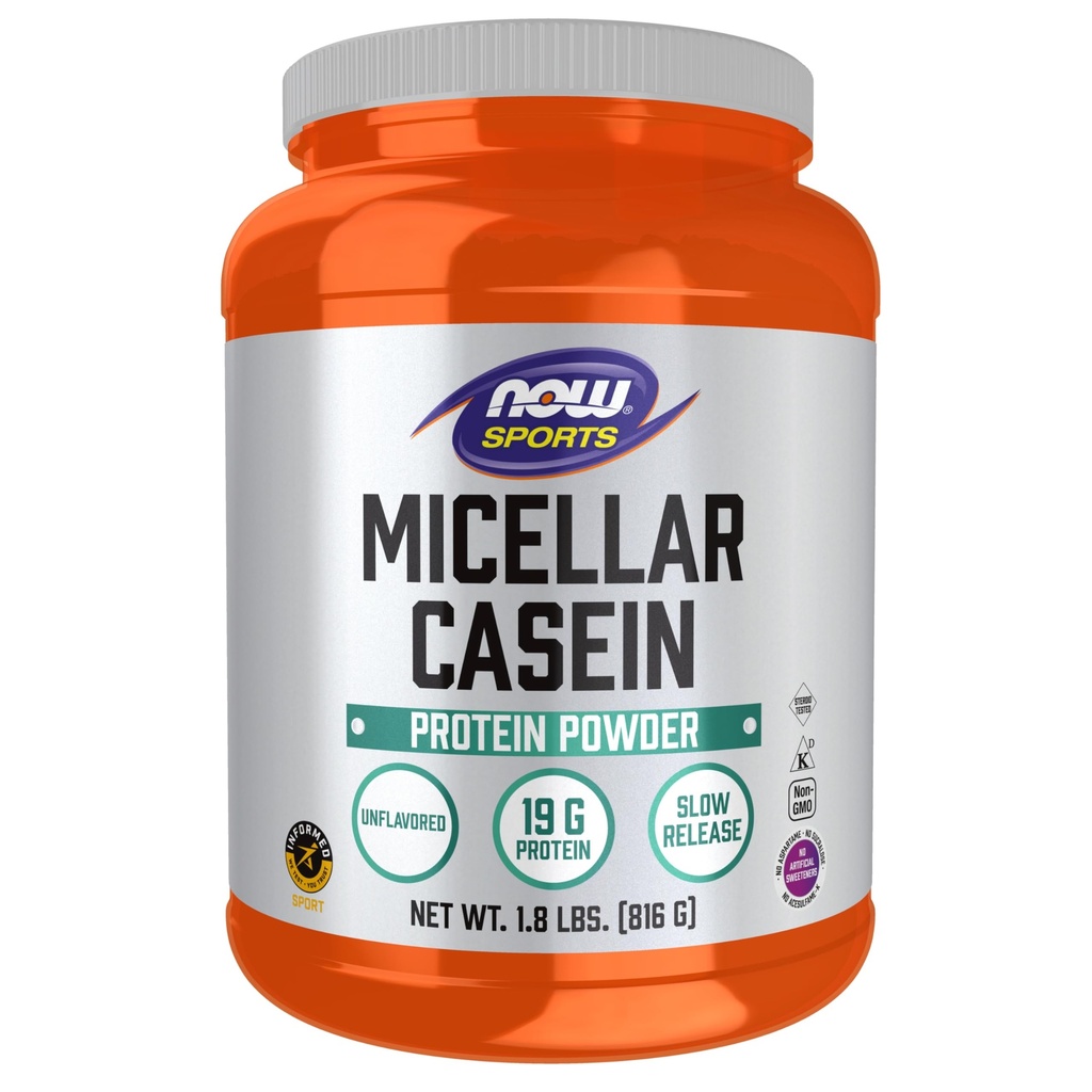 NOW Foods Sports Nutrition, Micellar Casein 19 g, Slow Release, Unflavored Powder, 1,8 pund