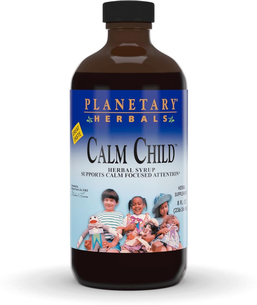 Planetariska växtbaserade Calm Child Herbal Syrup - Inkluderar lugnande botaniska kamomill, Lemon Balm, Catnip & More - 8oz