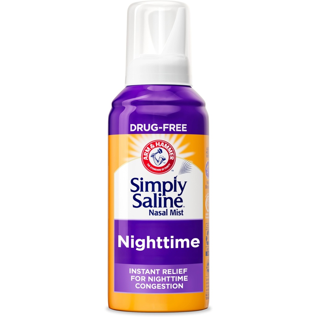 ARM & HAMMER Simply Saline Nighttime Drug-Free Mist för Nasal Congestion på natten, Extra Strength, Calming Eucalyptus, Säker att använda med Rx och OTC, För vuxna och barn Ålder 2 +, 4,6 uns (129 g)