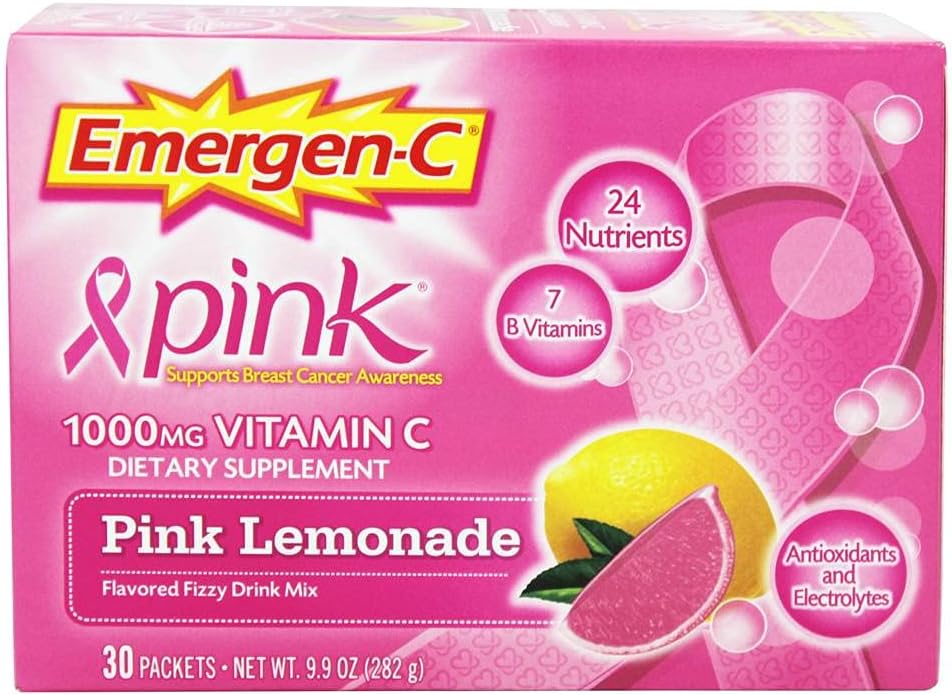 Emergen-C 1000mg Vitamin C-pulver för daglig immunsupport Koffeinfri vitamin C-tillskott med zink och mangan, B-vitaminer och elektrolyter, Super Orange smak - 30 greve