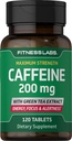 Fitness Labs koffeinpiller | 200mg | 120 tabletter | med grönt teextrakt | Maximal styrka tillskott | Vegetarisk, icke-GMO, Glutenfri