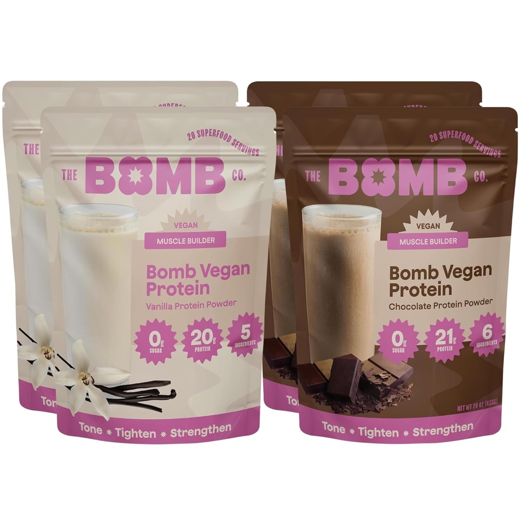 Blender Bombs Bomb Co. Bomb Plant Protein, Chocolate & Vanilla Protein Powder med 21g Protein, Amino Acids, Zero Sugar, Pea Protein, Cocoa, Chia Seeds, Vanilla & Monk Fruit, 60 Srvgs
