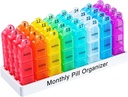 Zoksi Monthly Pill Organizer 3 gånger om dagen, en månad Pill Box Organizer Morn-Noon-Eve, 30 Day Pill Case för resor, 31 Day Medicine Organizer med 32 Avtagbara kompartement för alla Meds