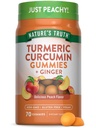 Naturens sanning gurkmeja och ingefära gummies | 70 greve | Peach smak | Vegan, icke-GMO och Gluten fri tillägg