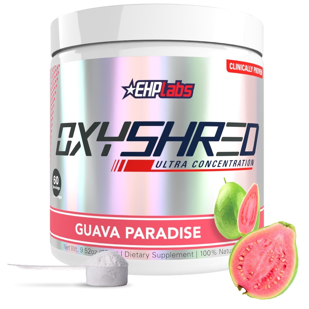 EHP Labs OxyShred Pre Workout Powder & Shredding Supplement - Preworkout Powder med L Glutamin & Acetyl L Carnitine, Energy Boost Drink - Guava Paradise, 60 portioner