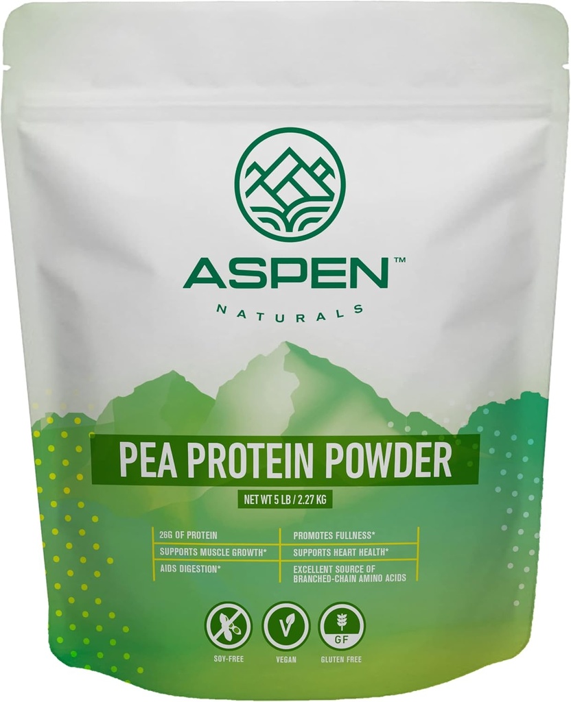 Aspen Naturals Pea Protein Powder 5 Lb - Muskeltillväxt, Digestion, Fullness & Heart Health Support | Osmakad, Plant Based, Soy- & Gluten-Free, Non-GMO, Vegan, Keto & Low Carb | 26g Protein