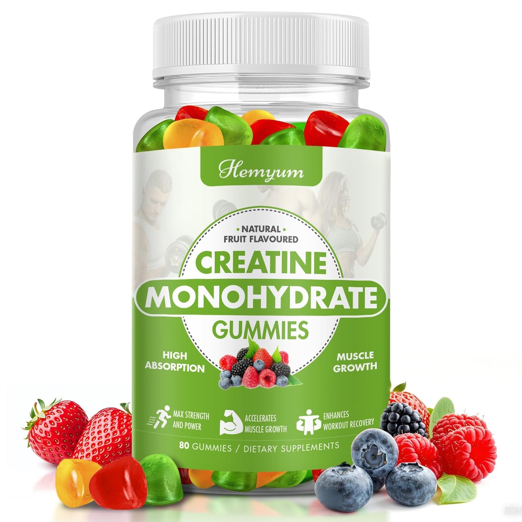 Kreatinmonohydrat Gummies - 5g Kreatin för kvinnor män, förbättrad muskelstyrka, öka fokus och uthållighet, muskelbyggare, L-Taurin + Vitamin B12, Vegan, Gluten-Free 80 greve