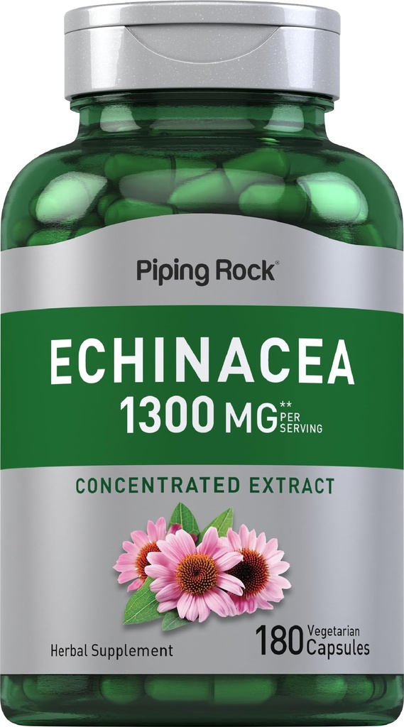 Piping Rock Echinacea Extract Capsules 1300mg | 180 greve | Herbal Supplement | Vegetarian, Gluten Free, Non-GMO