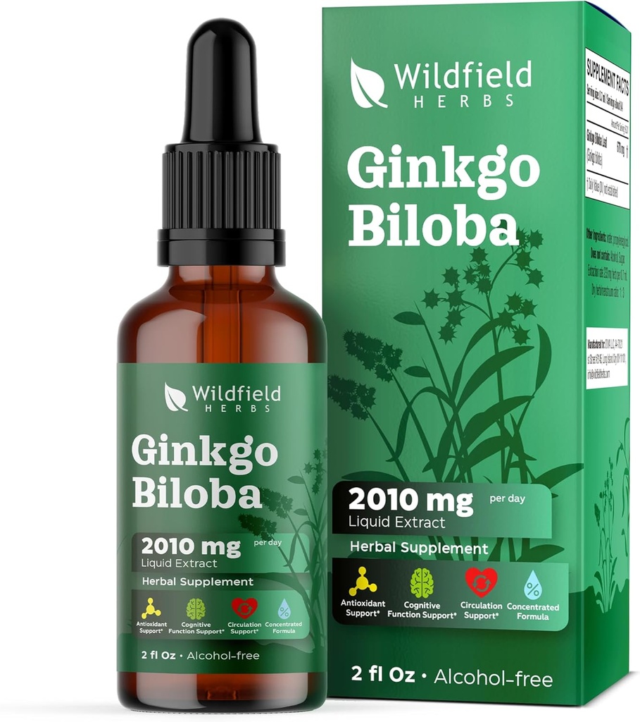 Ginkgo Biloba Extract Drops Liquid 2000mg (Ginkgo biloba L.) Herbal Supplement Absorbs Bättre än kapslar, 1 månad Supply, 84 portioner, alkoholfri tinktur - 2 Oz, Pack av 1