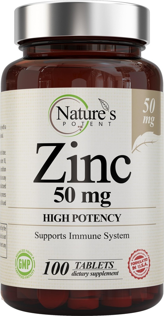 Zink 50mg [High Potency] Supplement - Immune Support System från Natural Zink (Oxide/Citrate) 100 tabletter, gjord av naturens potential.