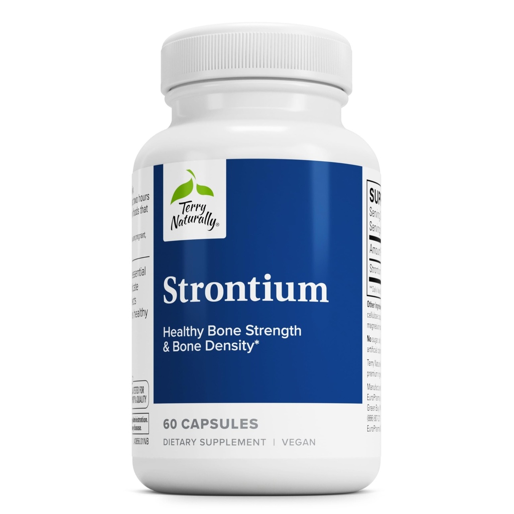 Terry Naturally Strontium - Bone Health & Strength Support - Tillägg med Vegan Capsules - Hälsotillskott med Strontium Citrate för Superior Absorption - 60 kapslar