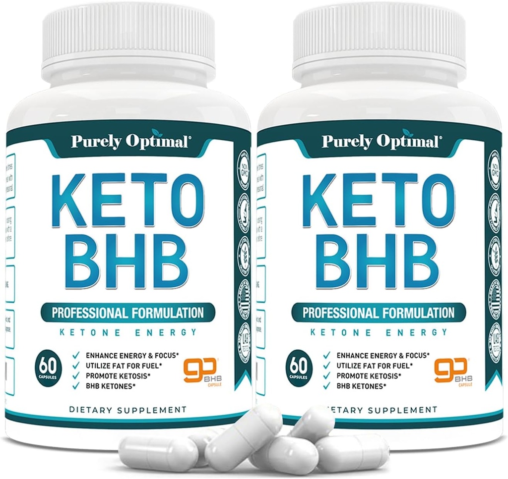 Purely Optimal Keto BHB Capsules – Exogenous Ketone Pills for Ketosis Support, Sustained Energy, Focus & Metabolism – for Women & Men, 120 Capsules