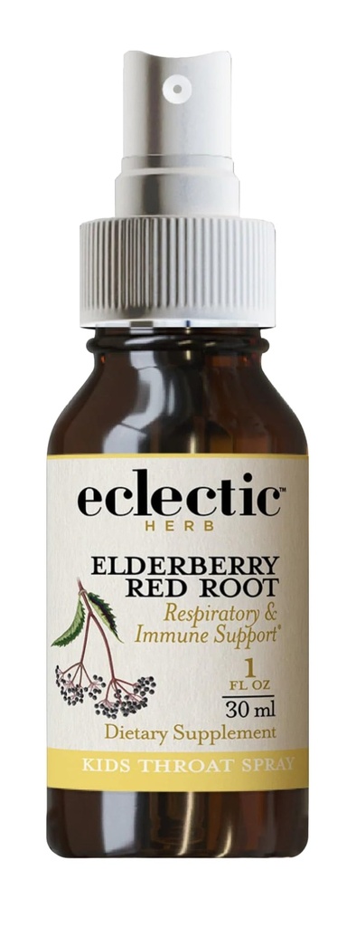 Eklektisk ört - Elderberry Red Root Throat Spray Kids | Respiratory & Immune Support | Non-GMO, Gluten-Free (1 fl oz | 30 ml)