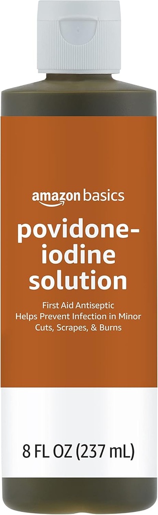 Grundläggande första hjälpen Antiseptisk, 10% Povidone Iodine Solution First Aid Antiseptic, Unflavored, 8 Fluid Ounces, 1-Pack (tidigare Solimo)