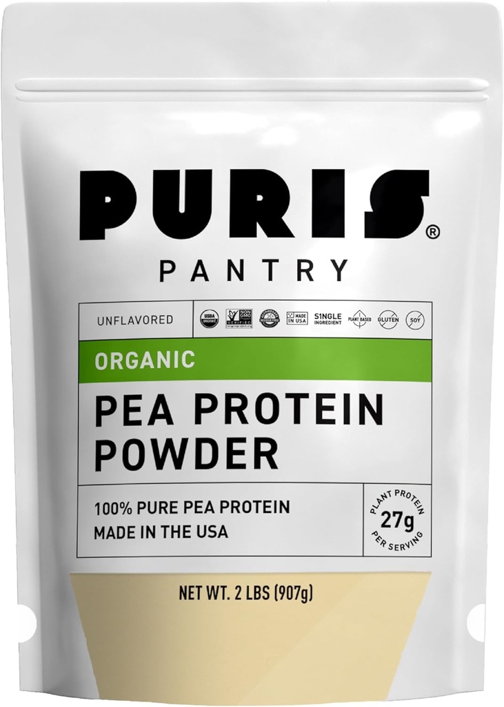 PURIS Organic Pea Protein Powder - USDA Organic Vegan Protein | 27g Plant Protein Per Servering | Non-GMO Gluten-Free Soy-Free | Clean Label | Smooth Taste | Idealisk för Shakes, Smoothies, Baking | 2 lb