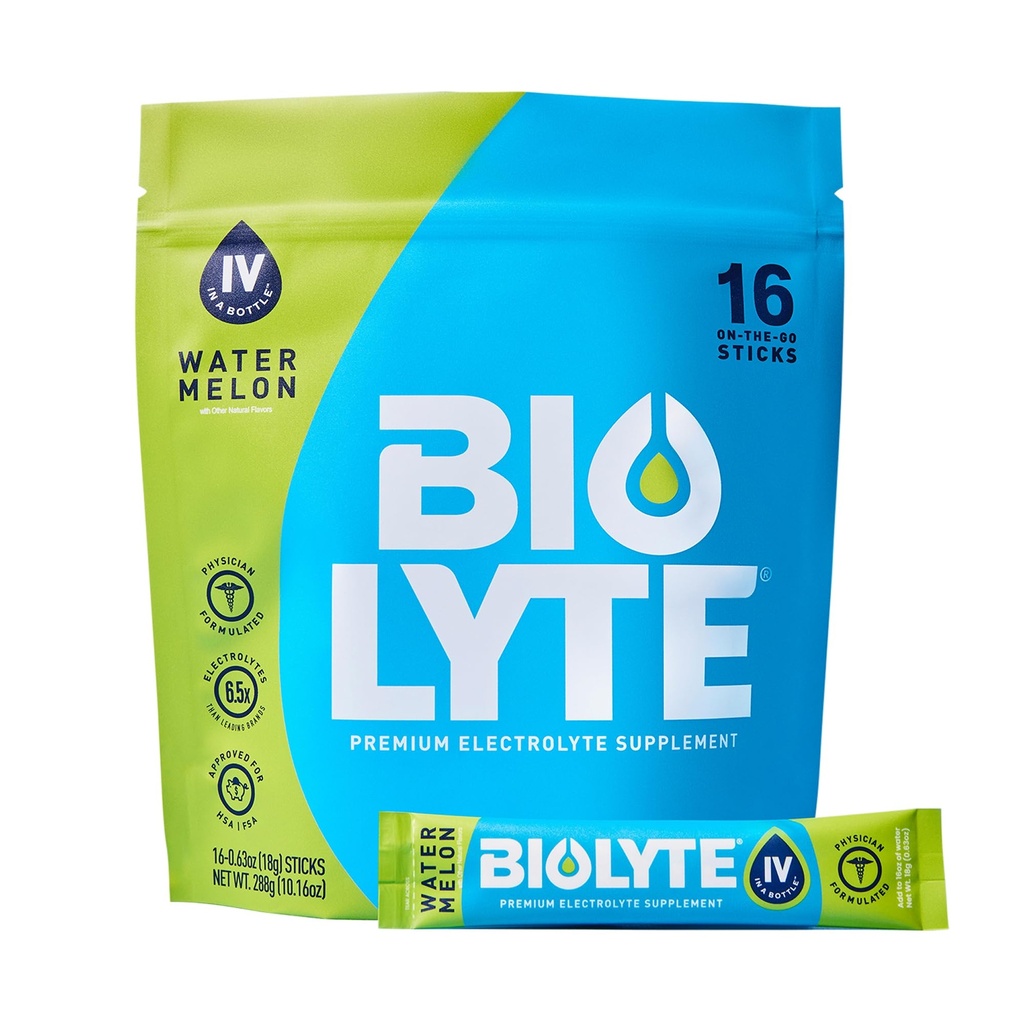 BIOLYTE IV Electrolyte Powder Packets, IV Liquid Drink Mix for Water, Doctor-Developed Hydration, Godkänd Dehydration Relief, Chemotherapy Must Haves for Women & Men - Watermelon (16 Pack)