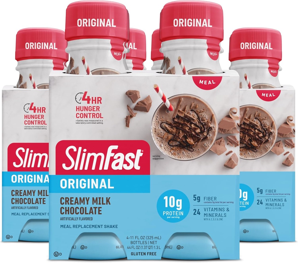 SlimFast Meal Replacement Shake, Original Creamy Milk Chocolate, 10g Ready to Drink Protein, 11 Fl. Oz Bottle, 4 Count (Pack of 3) (Packaging May Vary)