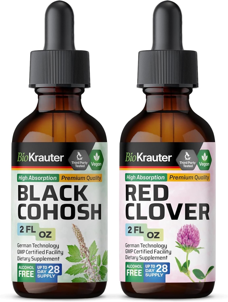 BIO KRAUTER Black Cohosh Tincture 2 Fl. Oz & Red Clover Tincture 2 Fl. Oz.