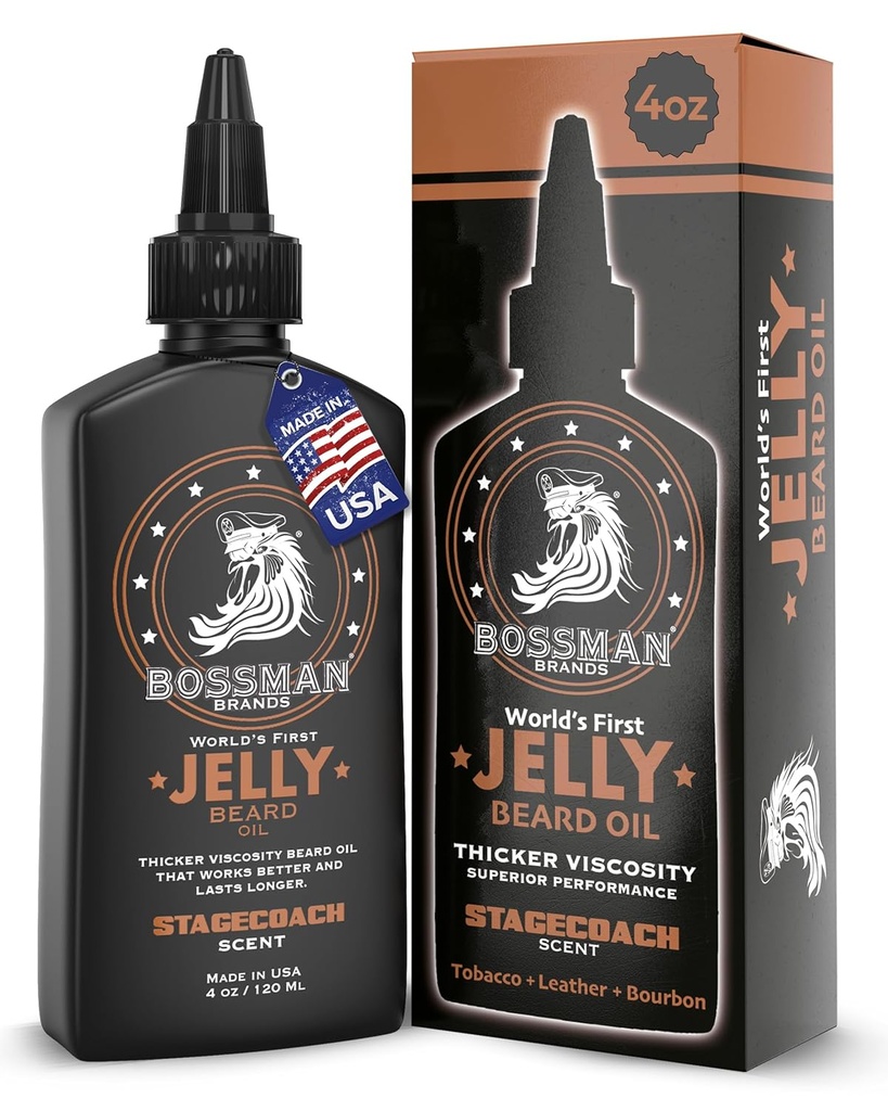 Bossman Jelly Beard Oil for Men (4 oz, Stagecoach Scent) – Softens, Moisturizes & Conditions with Natural Ingredients